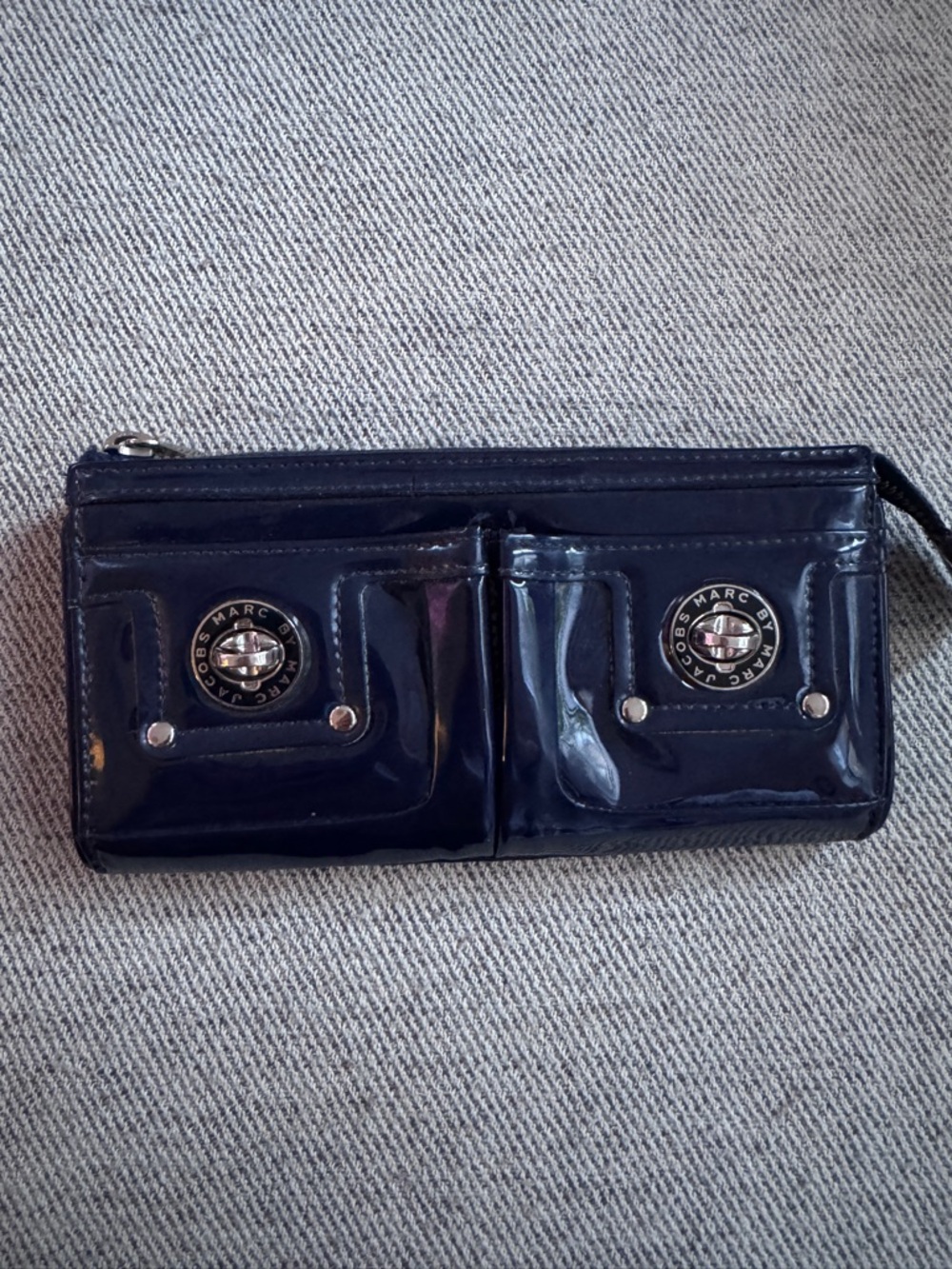 Marc by Marc Jacobs Navy and White Polka Dot Interior Zip Wallet